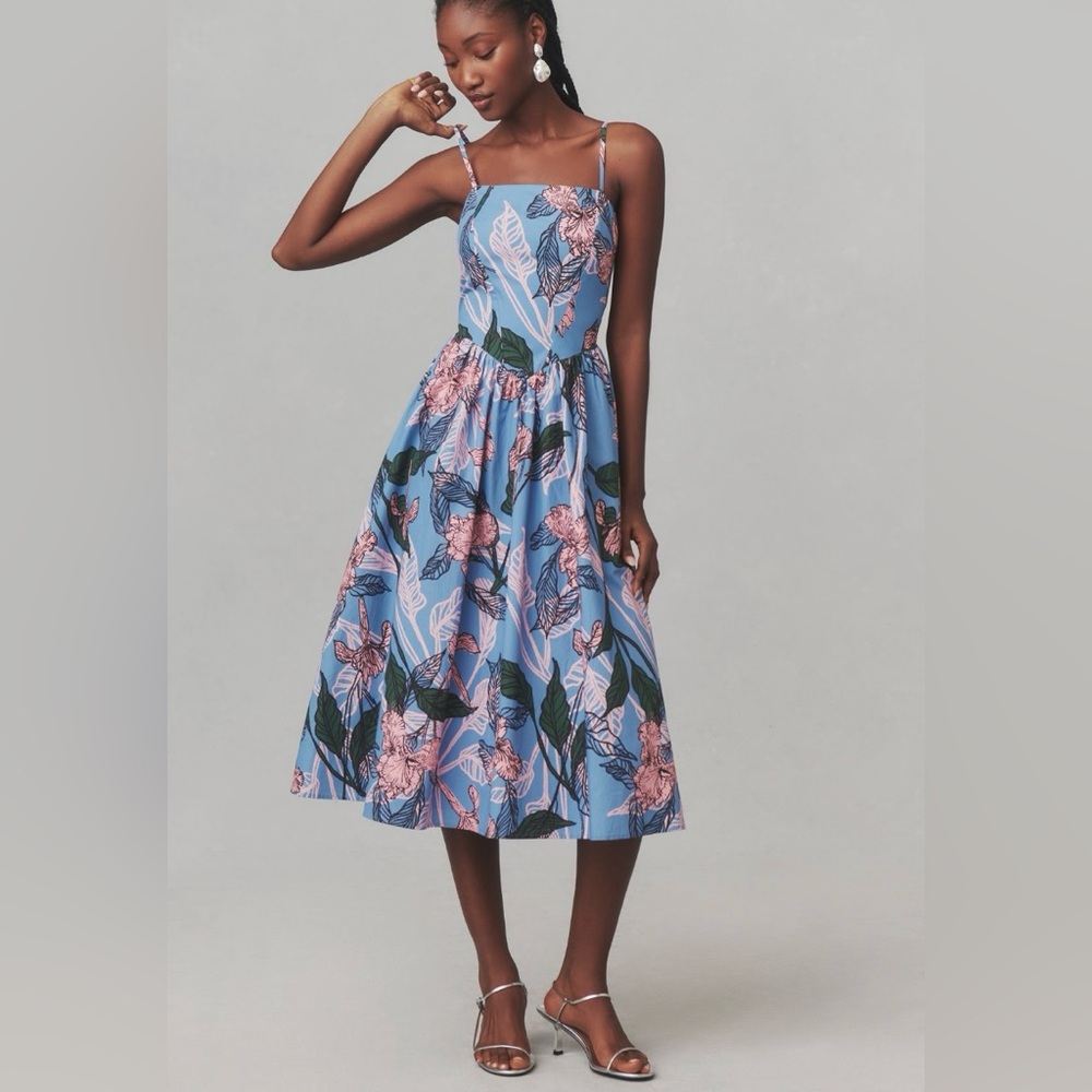 Anthropologie Hutch Eddi Spaghetti Strap Drop-Waist Midi Dress Medium